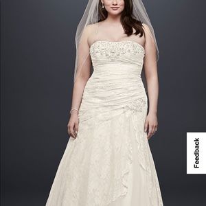 David’s Bridal Lace A-line Side Split Wedding Dress Plus Size 16W Ivory 9YP3344